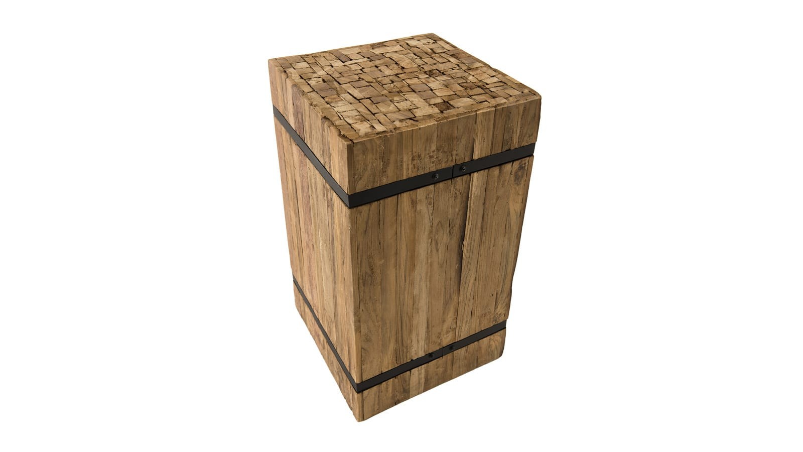 Table d'appoint carrée M en teck recyclé cerclé de métal - Collection Sam